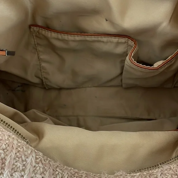 Anthropologie Urban Originals Oversized Raffia Straw Handbag Zip Closure Beige - Picture 6 of 9